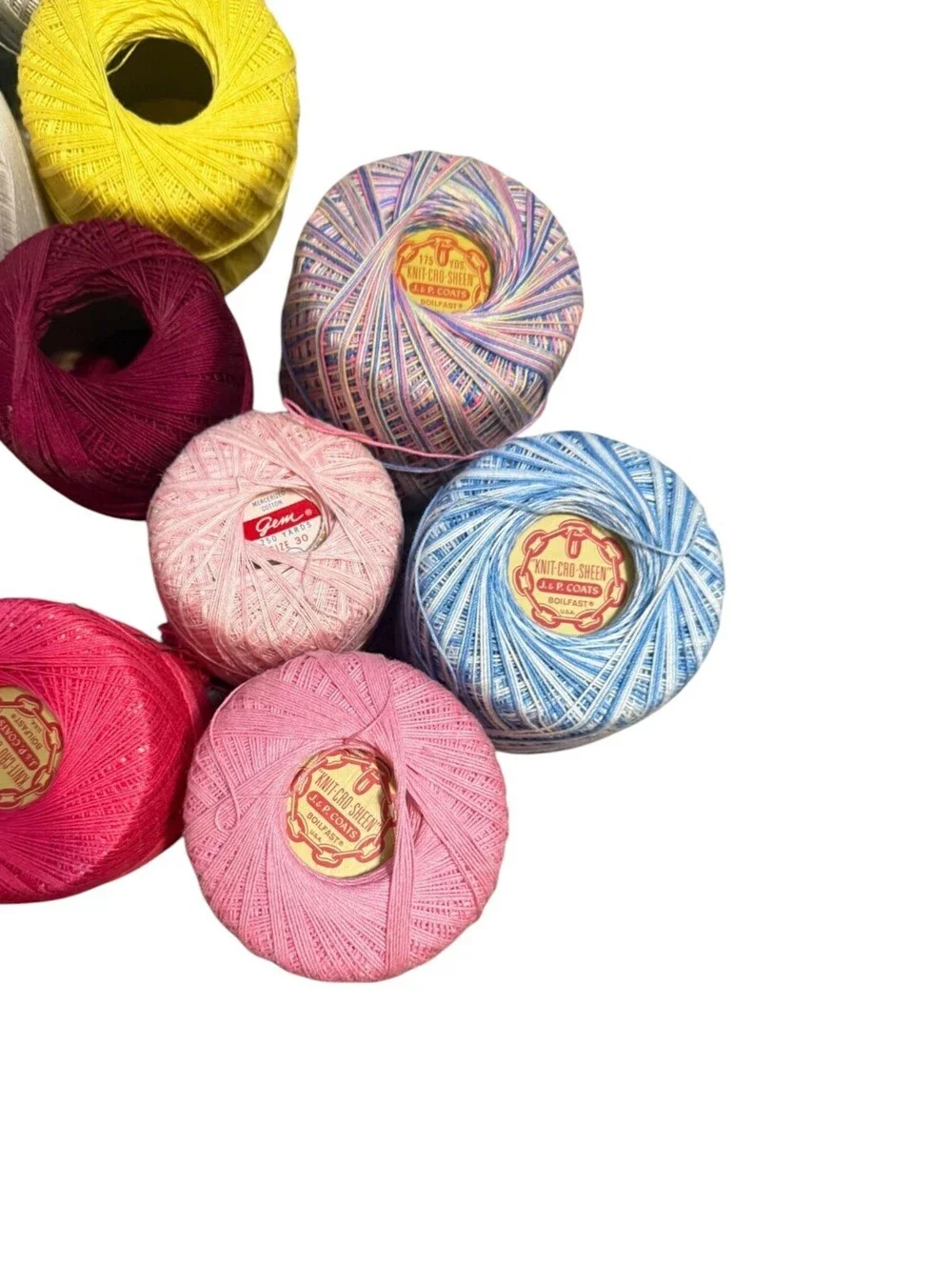 J&P Coats Knit-Cro-Sheen Cotton Crochet Thread Assorted Colors Lot